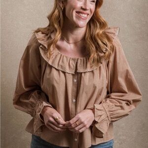 Chic Ruffled Beige Blouse